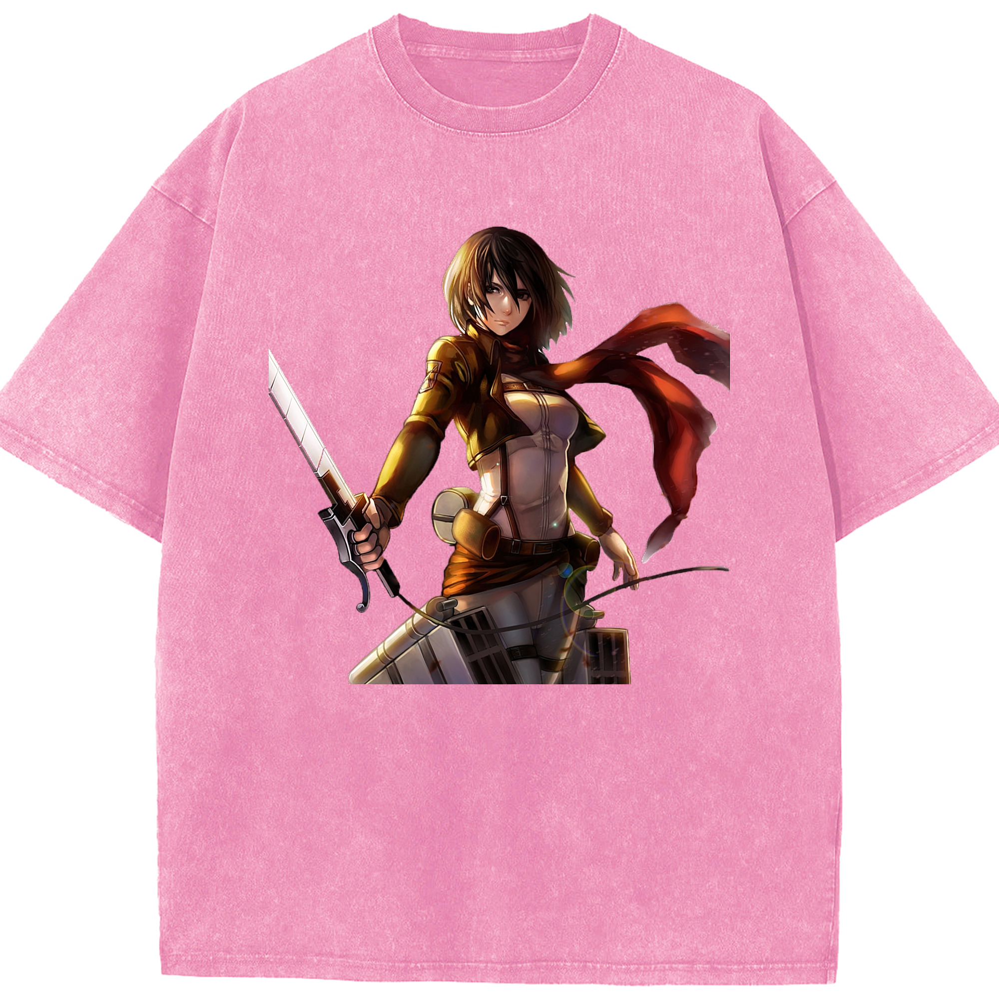 （画像用） 進撃の巨人 ミカサ·アッカーマン Attack on Titan Mikasa Ackerman 綿100% ヴィンテージ風 半袖Tシャツ（フロントプリント）